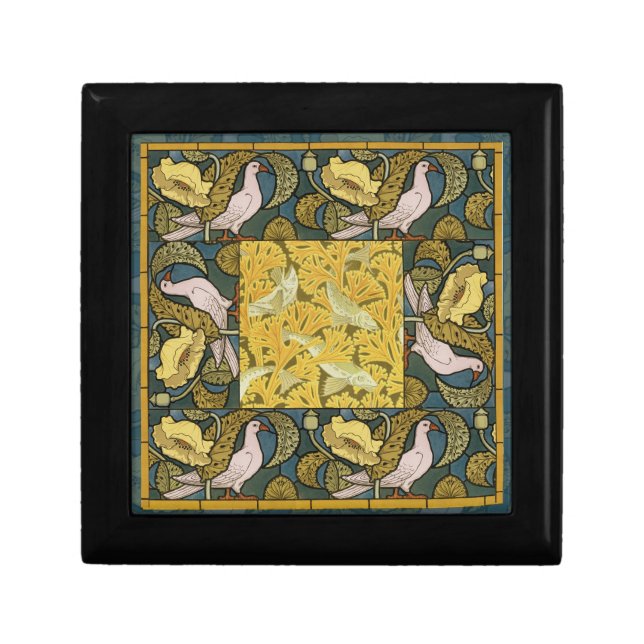Pigeon Blue Yellow Fish Art Nouveau Gift Box (Front)
