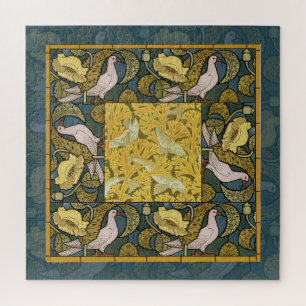Pigeon Blue Yellow Fish Art Nouveau Jigsaw Puzzle
