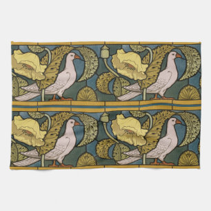 Pigeon Blue Yellow Fish Art Nouveau Kitchen Towel