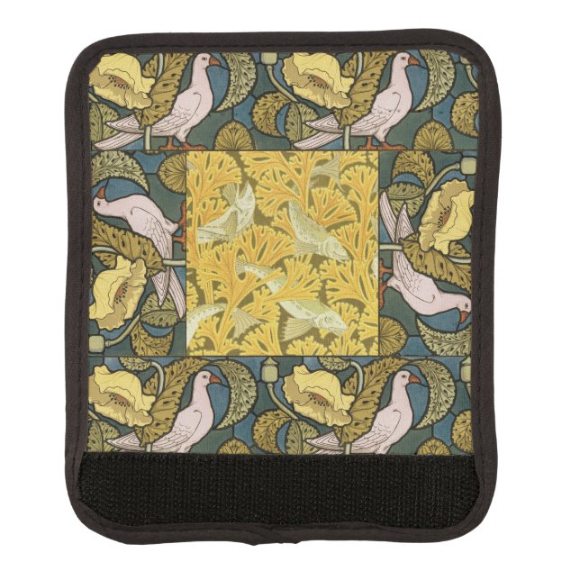 Pigeon Blue Yellow Fish Art Nouveau Luggage Handle Wrap (Front)