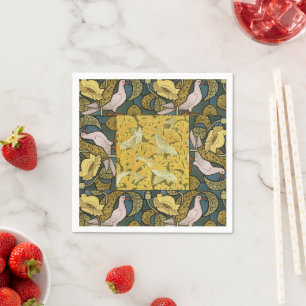 Pigeon Blue Yellow Fish Art Nouveau Napkins