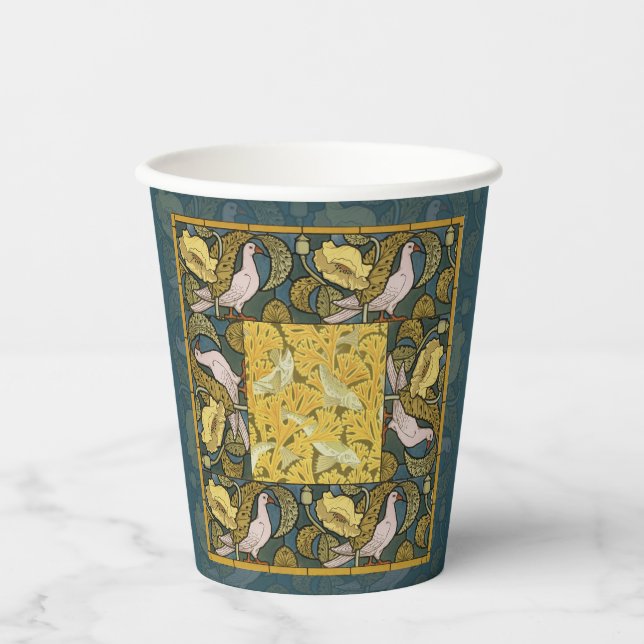 Pigeon Blue Yellow Fish Art Nouveau Paper Cups (Front)