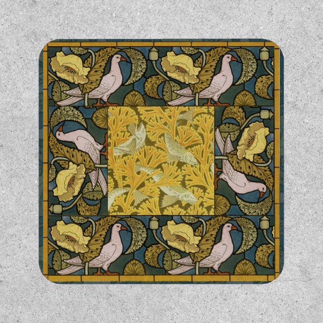 Pigeon Blue Yellow Fish Art Nouveau Patch (Front)