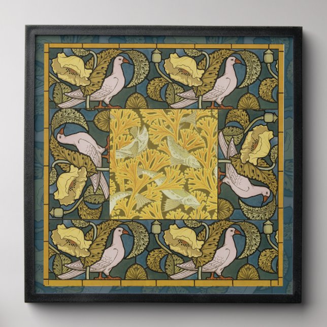 Pigeon Blue Yellow Fish Art Nouveau Peel And Stick Photo Tile (Front Set)