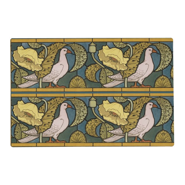 Pigeon Blue Yellow Fish Art Nouveau Placemat (Front)