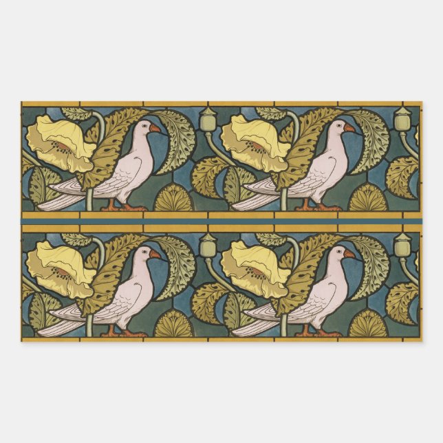 Pigeon Blue Yellow Fish Art Nouveau Rectangular Sticker (Front)