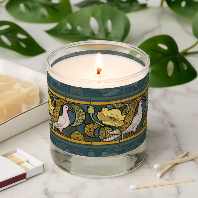 Pigeon Blue Yellow Fish Art Nouveau Scented Candle (Lit)