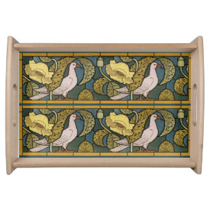 Pigeon Blue Yellow Fish Art Nouveau Serving Tray