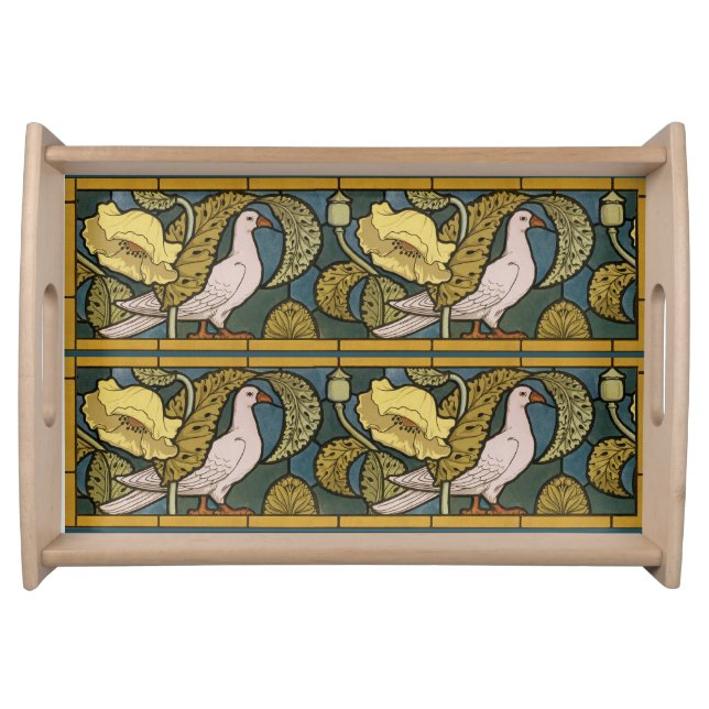 Pigeon Blue Yellow Fish Art Nouveau Serving Tray (Front)