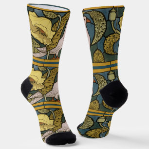 Pigeon Blue Yellow Fish Art Nouveau Socks