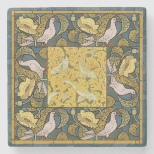 Pigeon Blue Yellow Fish Art Nouveau Stone Coaster