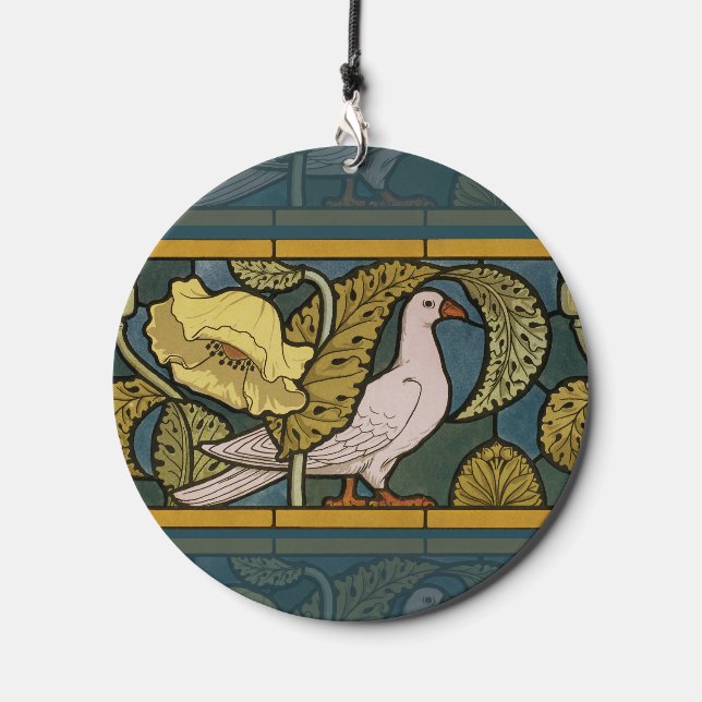 Pigeon Blue Yellow Fish Art Nouveau Wind Chime (Front)