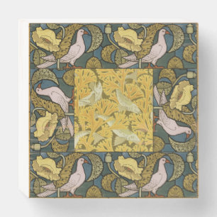 Pigeon Blue Yellow Fish Art Nouveau Wooden Box Sign