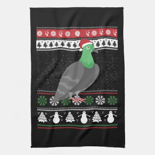 Pigeon - Christmas Pigeon Ugly Christmas Kitchen Towel (Vertical)
