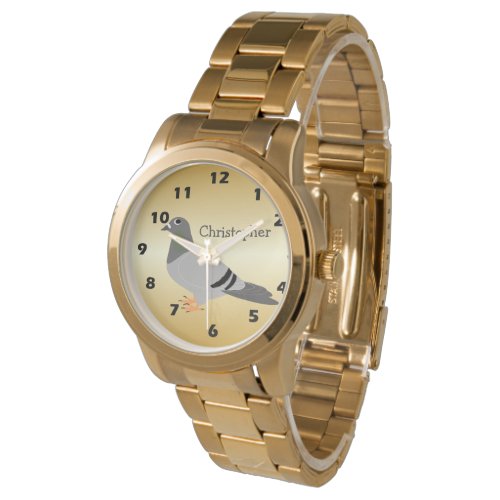 Pigeon Design Gold Coloured Personalised Watch