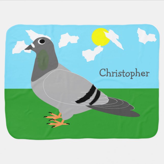 Pigeon Design Just Add Name Baby Blanket (Horizontal)
