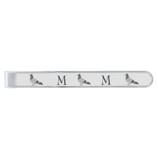Pigeon Design Monogrammed Silver Finish Tie Bar