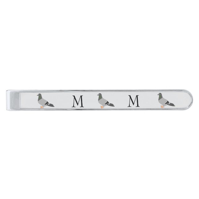 Pigeon Design Monogrammed Silver Finish Tie Bar (Front)