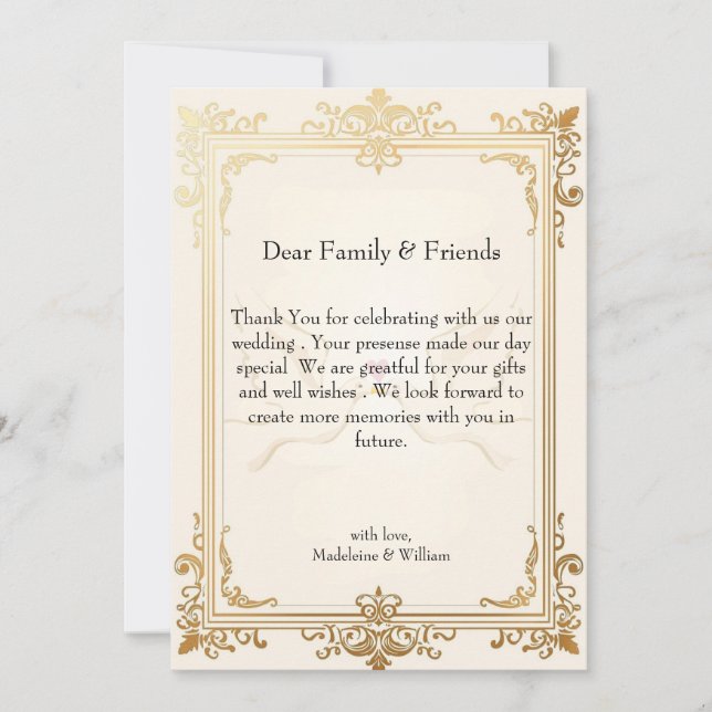 Pigeon Elegant Luxury Gold Wedding  Thank You Card (Front)