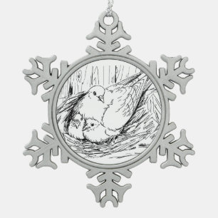 Pigeon Family Snowflake Pewter Christmas Ornament