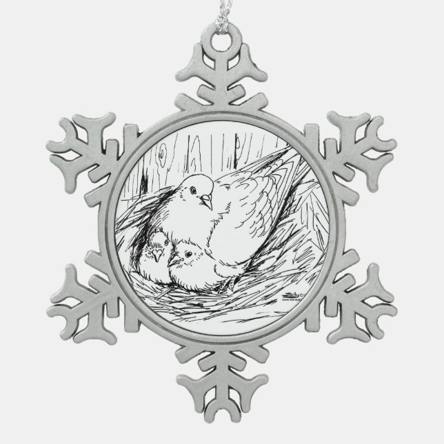 Pigeon Family Snowflake Pewter Christmas Ornament (Front)