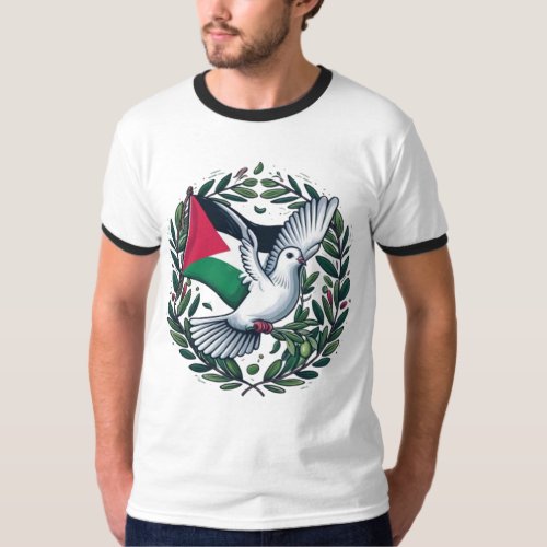 Pigeon fly Hold olive branch Palestine Flag T_Shirt