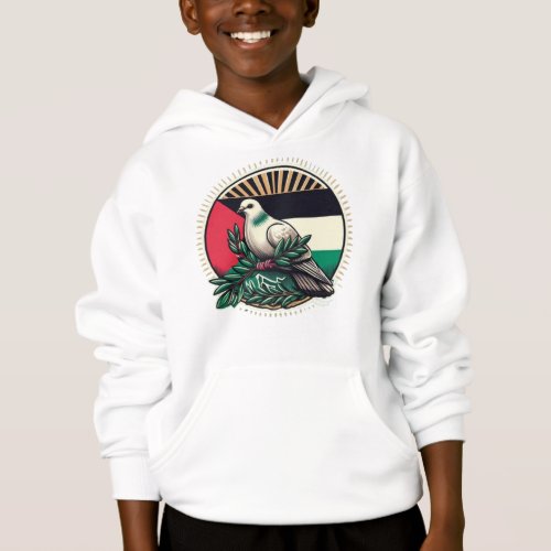 Pigeon Hold olive branch front Palestine Flag Hoodie