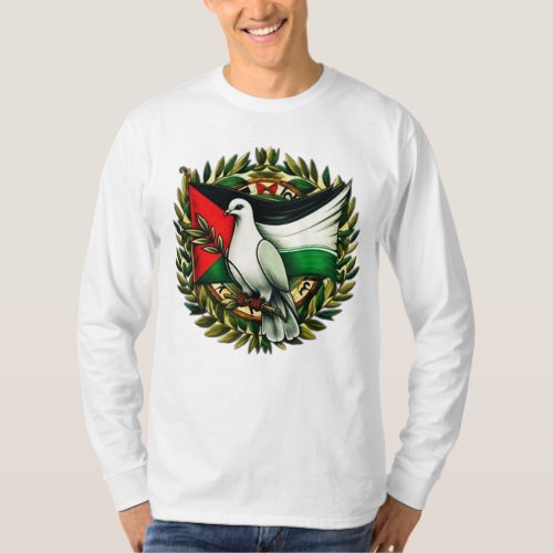 Pigeon Hold olive leaf Palestine Flag Free Gaza T_Shirt