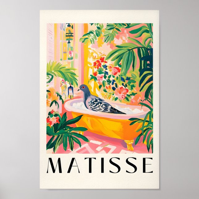 Pigeon In Bathtub Poster, Funny Bathroom Wall Art, Poster (Front)