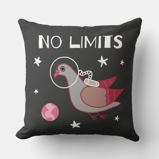 Pigeon in Space No Limits Throw Pillow (Front)