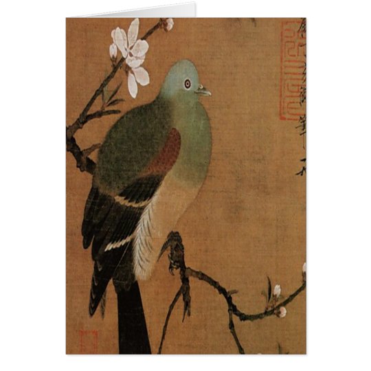 Pigeon on the Peach Tree Vintage Japanese Floral Card