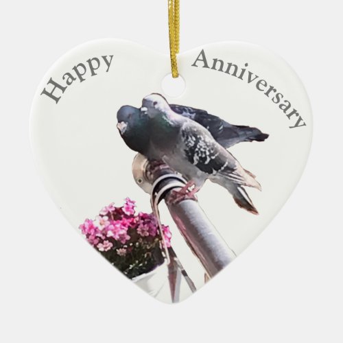 Pigeon pair and Flowers anniversary Ceramic Ornament