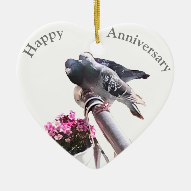 Pigeon pair and Flowers anniversary Ceramic Ornament (Front)