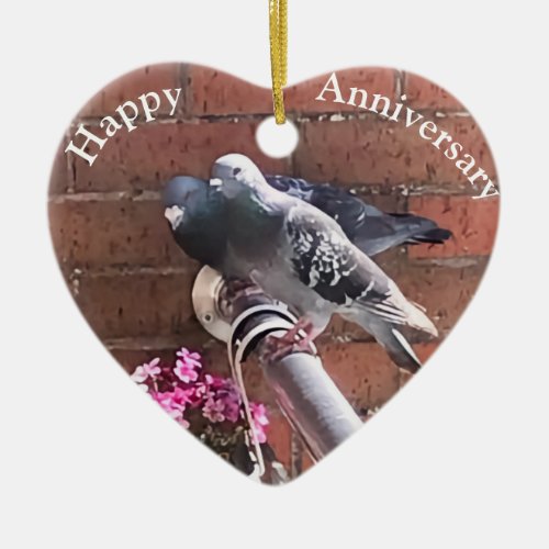 Pigeon pair and Flowers editable anniversary  Ceramic Ornament