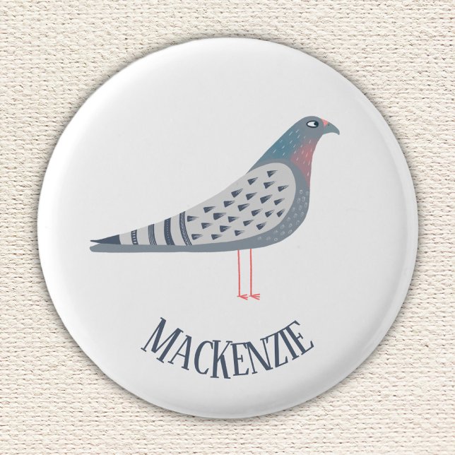 Pigeon Personalized Button (Fun personalized custom name pigeon pin for bird lovers)