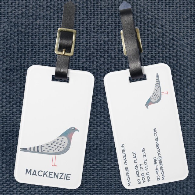 Pigeon Personalized Luggage Tag (Fun personalized pigeon luggage tag for bird lovers)