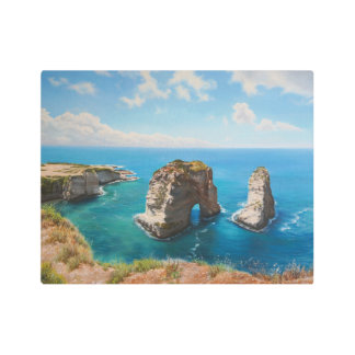 Pigeon Rocks, Beirut – Coastal Serenity Metal Print
