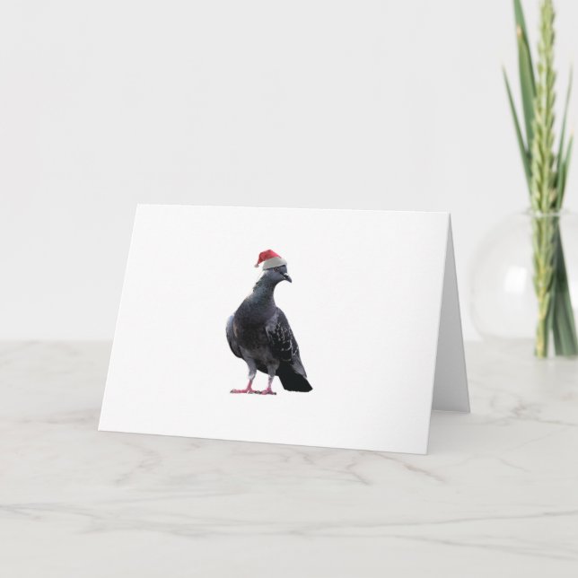 Pigeon Santa Hat Holiday Card (Front)