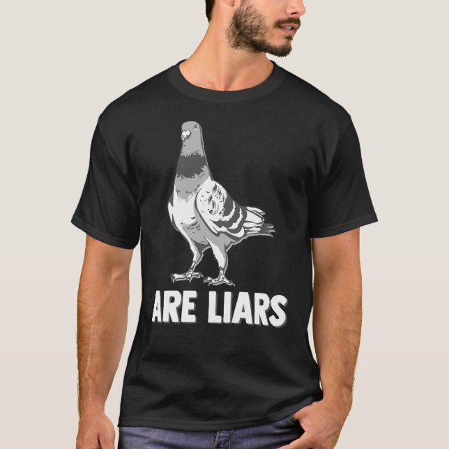 Pigeons Are Liars Aren't Real Spies Birds Pun T-Shirt (Front)