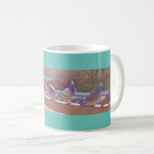 Pigeons in a Row on a Bridge Coffee Mug