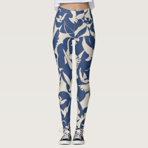 Pigeons in white and blue pattern Legging