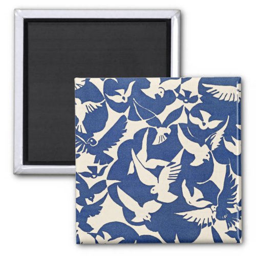 Pigeons in White and Blue pattern Magnet