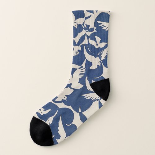 Pigeons in white and blue pattern Sock Socks