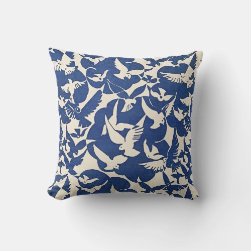 Pigeons in White and Blue pattern Throw Pillow
