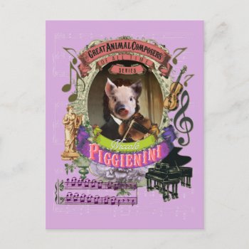 Piggienini Funny Pig Animal Composer Paganini Postcard by stopshop at Zazzle