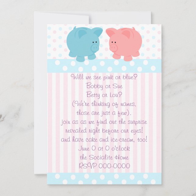 Piggies of Pink and Blue Invitation (Front)