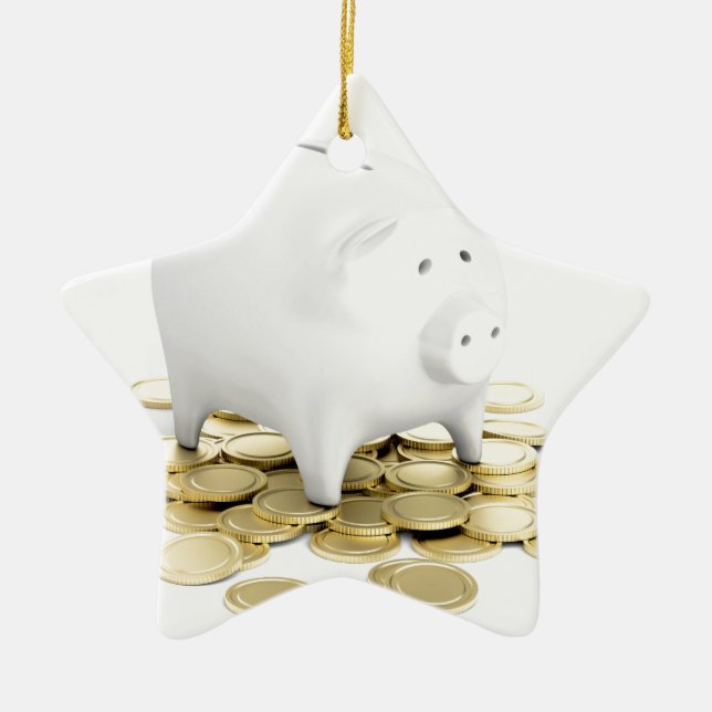 Piggy bank and coins ceramic ornament (Front)