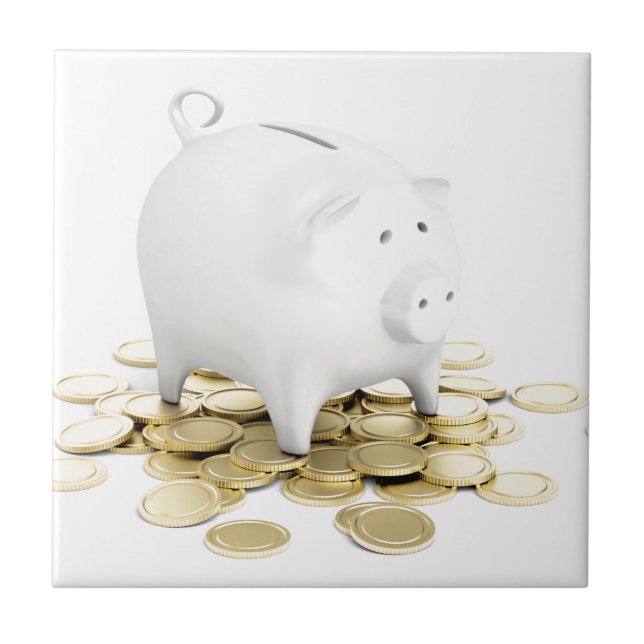 Piggy bank and coins ceramic tile (Front)