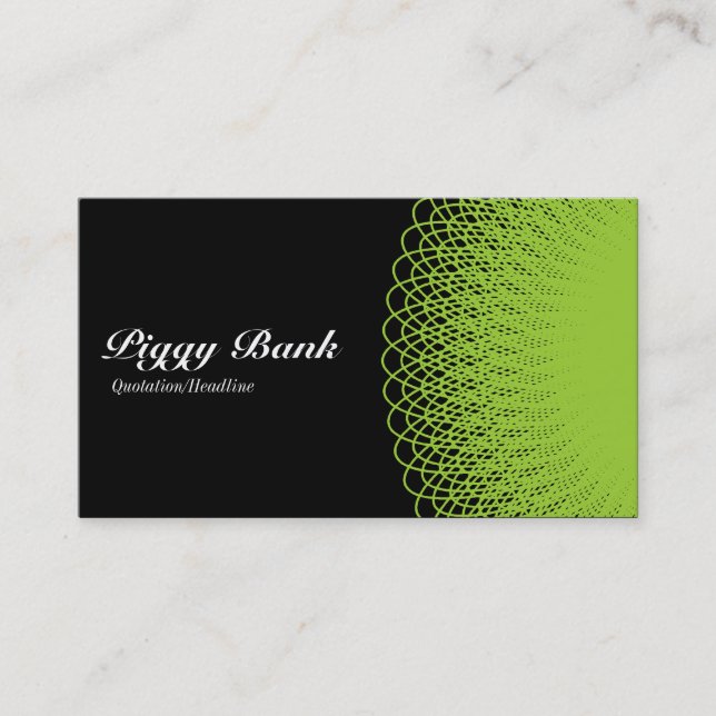 Piggy Bank - Green on Black Business Card (Front)