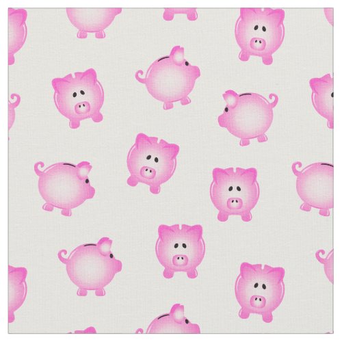 Piggy Bank Pattern on White Fabric